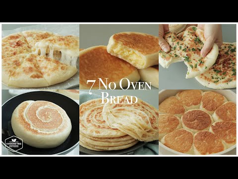 7 No Oven Fry Pan Bread Recipe | Cheese Bread, Cream Bun, Milk Bread, Dinner Rolls, Flatbread