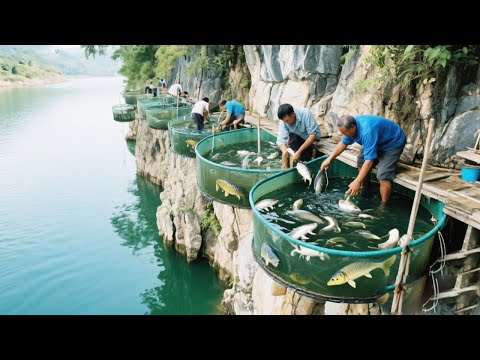 Exploring the special farm on the cliff in Guizhou raising Chinese sturgeon on the cliff by the ri