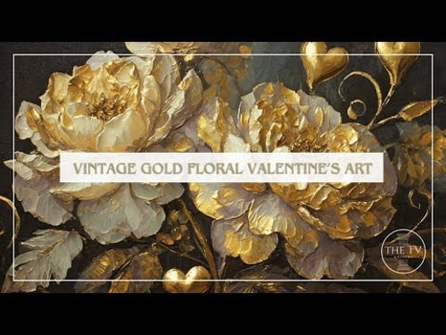 Vintage Gold Floral Valentine Art | 4K TV Frame Art Screensaver | Valentine Inspired Art | 10 scenes