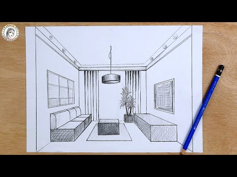 How to drawing in 1-point perspective | Interior Design |كيف أرسم بالمنظور| تصميم داخلي حجرة الجلوس