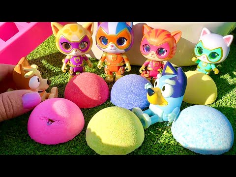 Bath Bomb Fun! Bluey The Super Kitties and Bingo's Colorful Bath Timei - splash - bubble play