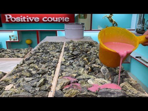 A cabinet made of stones, foam, and epoxy resin. Decorating technique with chameleon pigments.