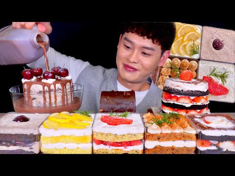 ASMR 수제케이크 파티🎂딸기생크림케이크 체리케이크 과일 보틀 케이크 먹방~! Strawberry Cream Cake Bottle Cake Cherry Cake MuKbang~!