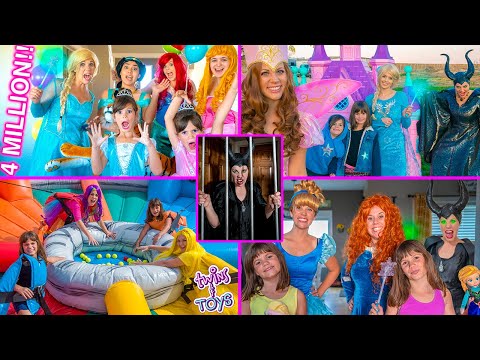 Frozen Elsa make believe play with Kate & Lilly, Princess Lollipop, Maleficent, Ariel, and more!