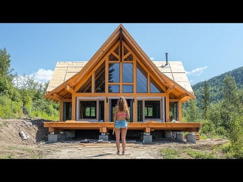COUPLE builds A Complete Wooden House In The woods | start to finish