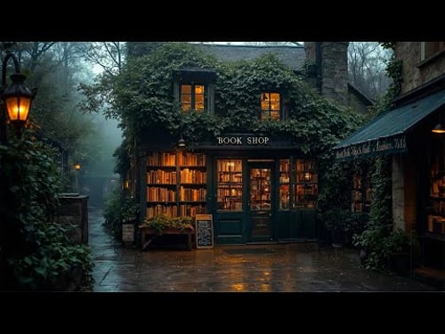 Quiet Spring Rain Bookshop Street | Dark Academia Ambience | Study & Reading with Gentle Rain Sounds