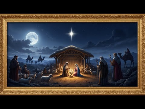 Frame TV Art With Music -TV Background: Nativity Scene Under the Full Moon with the Magi Approaching