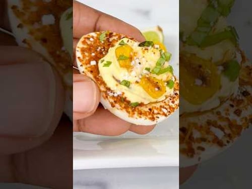 Mexican Street Corn Deviled Eggs 😋 #mexicanstreetcorn #elote #deviledeggs #appetizer #recipe