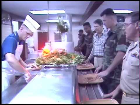 President Reagan having Lunch with Military Personnel at Camp David on May 23, 1987