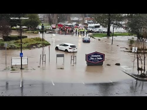 Entrance to Santa Rosa hospital, hotel flooded during atmospheric river storm
