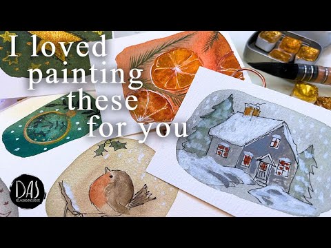 TINY Holiday Watercolors I LOVE To Paint — PLUS Surprise Announcement (from Meeden!!)