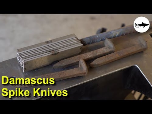 Forging some twist damacus rail spike knives