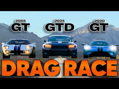 Mustang vs Supercar: GTD vs Ford GT vs Ford GT (w Roll Race) — Cammisa Ultimate Drag Race Replay