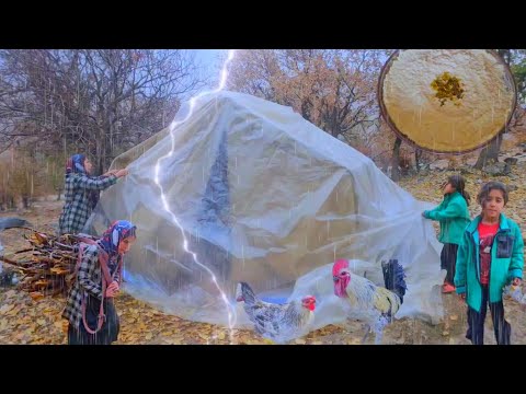 The first winter rain in the mountains:A fight for survival! The harsh life of nomads in the storm⛈️