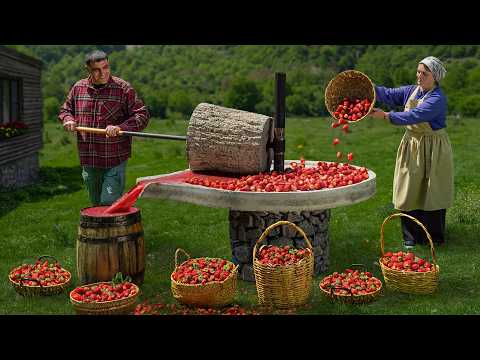 Sweet Strawberry Jam Made with Stone Press! Ancient Village Method