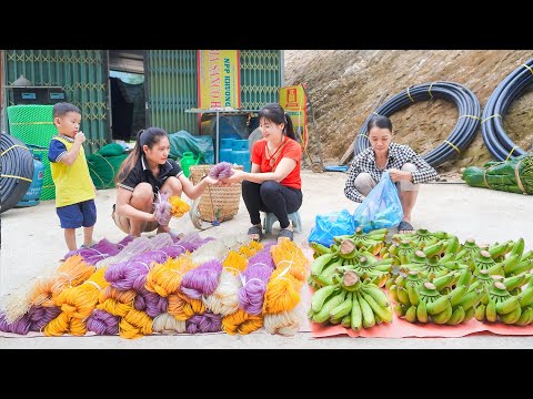 Harvesting Banana And Bring Colorful Dry Noodles Goes To Countryside Market Sell. My Bushcraft