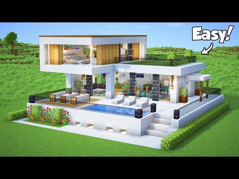 Minecraft: How to Build a Small Modern House with interior - Tutorial (Easy) #53