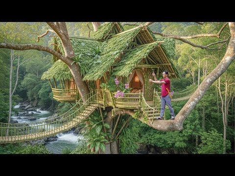 Man Living in the Forest - Built His Own House out of Bamboo - Survived in the Forest
