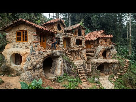 I Spent 385 Days Building Stone Houses Secret Shelters, Cooking, Survival Bushcraft
