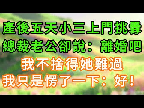 產後五天小三上門挑釁,總裁老公卻說:離婚吧,我不捨得她難過;我只是愣了一下:好!#情感故事 #為人處世 #生活经验