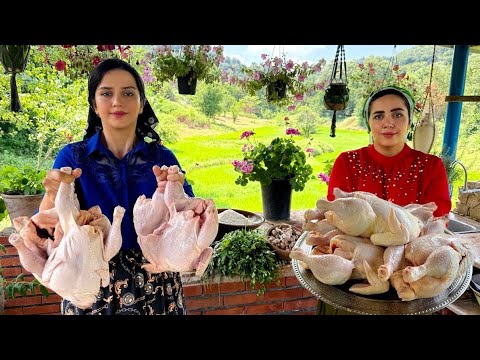 An hour of chicken cooking in the village