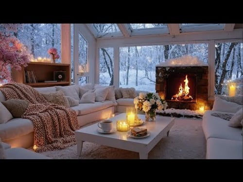 ๐ฏ๏ธ๐น 5 Hours Cozy White Piano Lounge | Candlelight Piano & Snowfall | Study Meditation Relax
