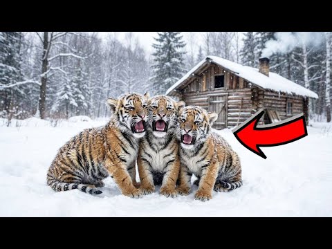 Три тигрёнка-сироты замерзали у избы. То, КТО их спас - до слёз!