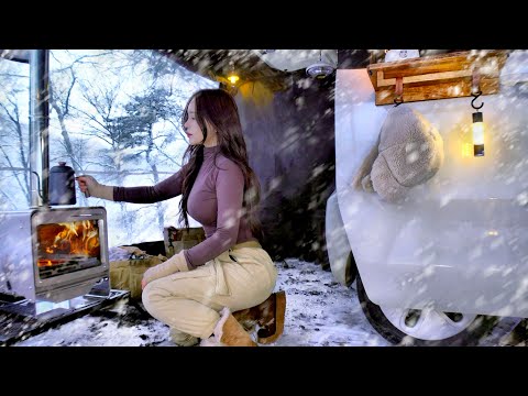 ❄️CAMPING IN HEAVY SNOW WITH A CAR TENT | MINIVAN