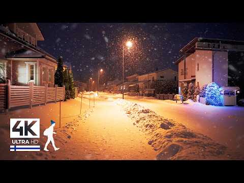 Therapeutic Escapism Nocturnal Snowfall Walk FINLAND ✨ Slow TV 4K