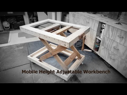 MOBILE HEIGHT ADJUSTABLE WORKBENCH - My First Build Video