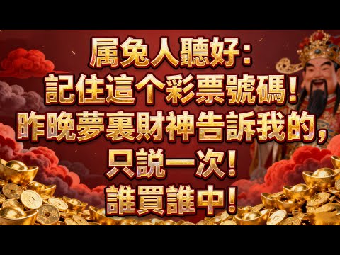 屬兔人聽好:記住這个彩票號碼!昨晚夢裏財神告訴我的,只説一次!誰買誰中!