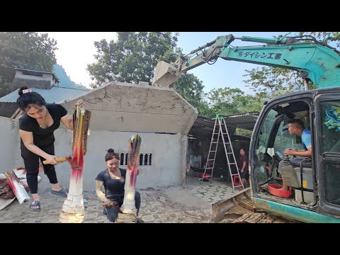 How excavators and trucks level the ground for building houses