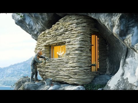 The man built a survival shelter under a rock | The process from start to finish by @LizziCamp97