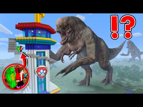 JJ and Mikey BIGGEST Paw Patrol Tower vs DISTORTUS REX BUILD CHALLENGE in Minecraft - Maizen
