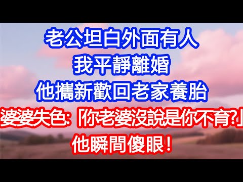 【情感故事】老公坦白外面有人,我平靜離婚,他攜新歡回老家養胎。婆婆失色:「你老婆沒說是你不育?」他瞬間傻眼!#故事 #人生哲理 #婚姻 #出軌 #爽文