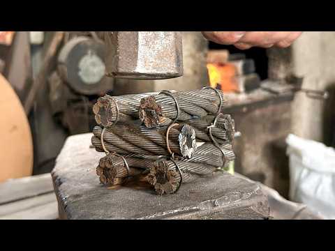 🔥Damascus Steel. Knife from the Elevator Cable. Forged in Fire.