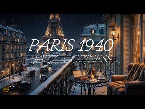 Snowy valentine's apartment with jazz calm music in Paris 1940 ♥️ 4K ULTRA 60fps