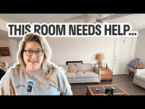 How to Easily Makeover an Awkward Gray Rental Living Room on a Budget