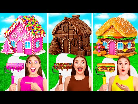 One Colored House Sweets vs Chocolate vs Fast Food | Creative Decoration Hacks by GoFun Challenge