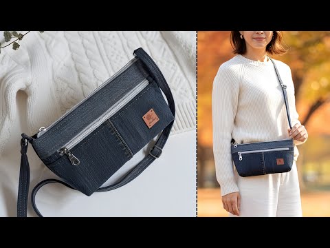 DIY Small Denim Crossbody Bag With Front Pocket Out of Old Jeans | Bag Tutorial | Upcycle Craft