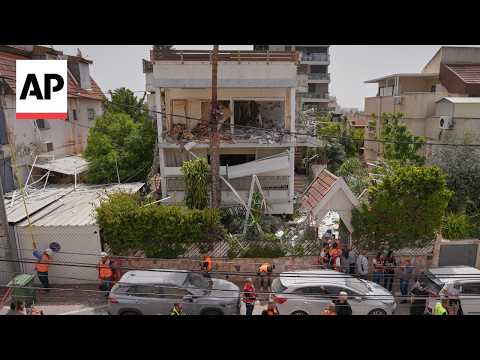 Building damaged in town of Ramat Gan after Iran fires cluster munition towards Israel