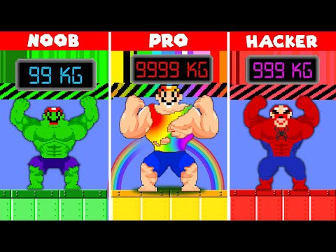 Team Mario Musculars Nood vs Pro vs Hacker vs God in Super Mario Bros.!| ADN Game