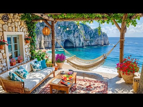 โจTranquil Beach Cafรฉ Escape | Smooth Morning Jazz & Gentle Ocean Sounds for Focus, Peace and Energy