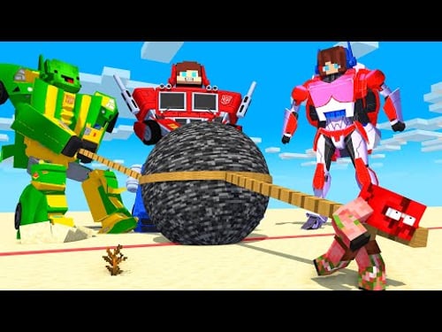 JJ and Mikey TRANSFORMER vs Minecraft Mobs WHO IS STRONGER in Tug of War? Maizen Minecraft Animation