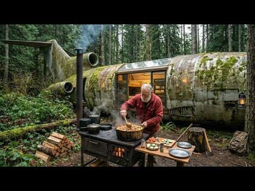 Outdoor And Build a camp in a wrecked plane that was abandoned
