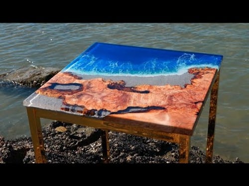 The process of making an emotional sea table with maple wood. resin wood master
