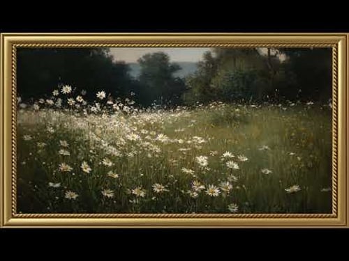 Vintage Delicate Flowers in the Summer Painting | Gold Frame TV Art | Art Screensaver for TV 2 Hrs
