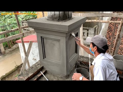 Creative And Modern Square Concrete Column Construction Technique - Using Brick Sand And Cement