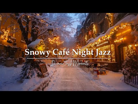 Snowfall Night Jazz & Warm Christmas Café 🎄 Cozy Festive Street Ambience for a Peaceful Winter Night