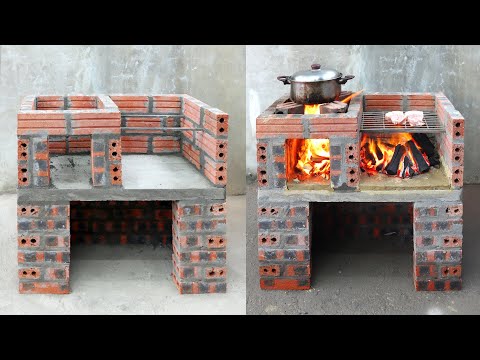 Build a 2-in-1 outdoor wood stove with brick + cement \ DIY wood stove